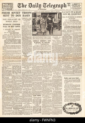 1941-Titelseite Daily Telegraph russischen gegen Angriffe im Donezbecken Stockfoto
