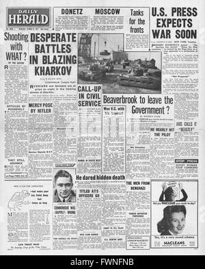 1941 Titelseite Daily Herald erbitterte Kämpfe in Charkow Stockfoto