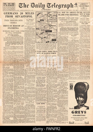 1941 Titelseite Daily Telegraph Deutsch Armee 20 Meilen für Sebastopol Stockfoto