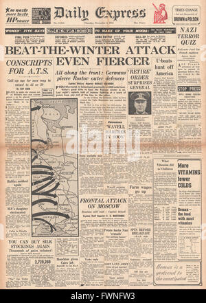 1941 Titelseite Daily Express heftige Kämpfe an der Ostfront Stockfoto