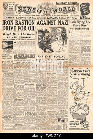 1941-Titelseite Nachrichten von der deutschen Armee der Welt Kampf um Caucasus Ölfelder Stockfoto