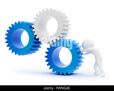 Mann, die Zahnräder drücken Stockfoto