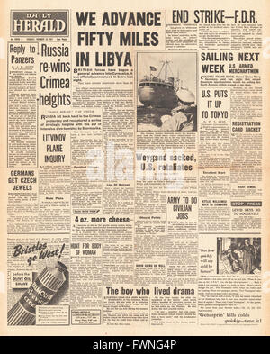 1941-Titelseite Daily Herald britische Kräfte voraus in Libyen Stockfoto