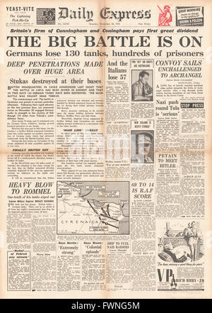 1941-Titelseite Daily Express Kampf um Libyen Stockfoto