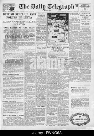 1941-Titelseite Daily Telegraph Kampf um Libyen Stockfoto