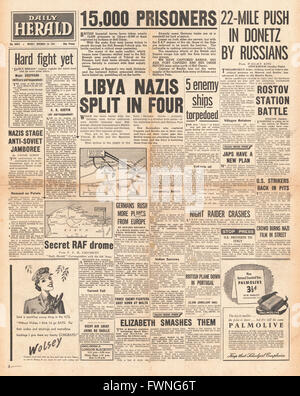 1941-Titelseite Daily Herald Kampf um Libyen Stockfoto