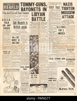 Titelseite Daily Herald Kampf um Libyen und Schlacht um Moskau 1941 Stockfoto