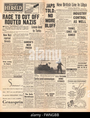 1941-Titelseite Daily Herald Kampf um Libyen und Mariupol Stockfoto