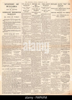 1941 Seite 7 The Observer deutsche Truppen geben Sie Bulgarien und Fernost Spannung Stockfoto