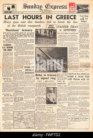 1941 Sunday Express Britische und das Anzac Kräfte Retreat in Griechenland Stockfoto