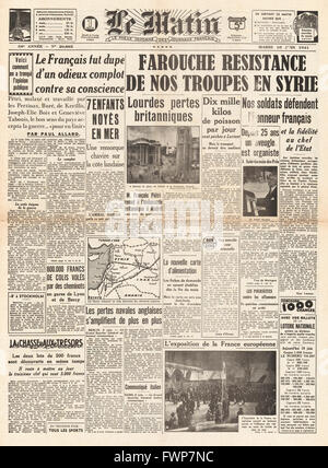 1941-Titelseite Le Matin Kampf um Syrien Stockfoto