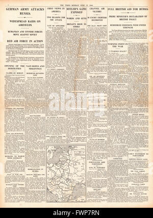 1941 s. 4 The Times Nazideutschland dringt in die Sowjetunion Stockfoto