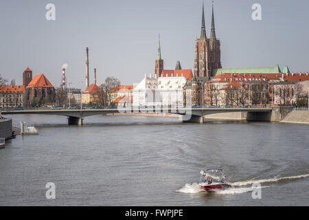 Odra River Pokoju Brücke Ostrow Tumski Breslau Kulturhauptstadt Europas 2016 Stockfoto