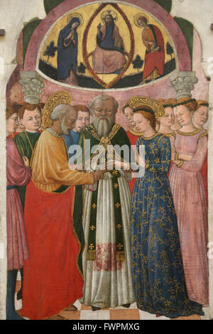 Giovanni Francesco da Rimini (1420-1470). Maler der italienischen Frührenaissance. Leben der Heiligen Jungfrau, 1445. Hochzeit der Jungfrau. Stockfoto