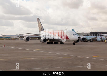 Singapore Airlines a380 Flugzeug am Hearthrow Flughafen, England, Vereinigtes Königreich. Stockfoto