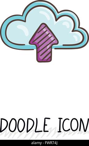 Doodle-Cloud-Symbol. Online-Shop, Upload und Download. Stock Vektor