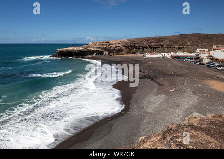 Fischerdorf Ajuy an den Strand Playa de Los Muertos, Panorama, Fuerteventura, Kanarische Inseln, Spanien Stockfoto