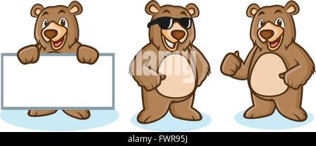 Grizzly Bear Maskottchen glücklich Stock Vektor