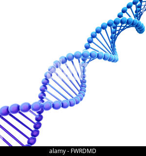 Diagonale blaue DNA-Helix auf weiß Stockfoto