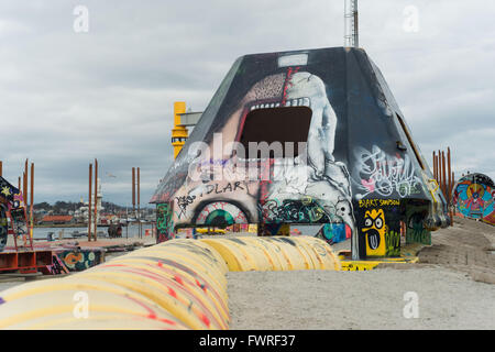 Geoparken Spielplatz in Stavanger, Norwegen. Bestandteil der Norwegischen Ölmuseum mit Recycling-material Stockfoto