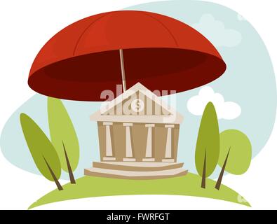 Bank Versicherung Schutz Regenschirm Stock Vektor