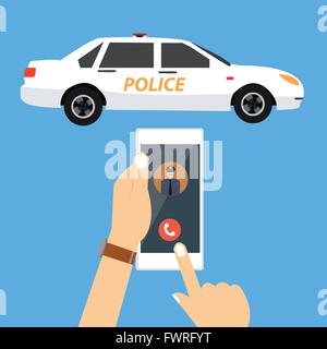 Polizei-Auto per Handy Notfall rufen Stock Vektor