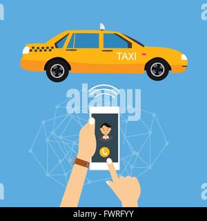 Rufen Sie Taxi Taxi von Handy-Online-Bewerbung Stock Vektor