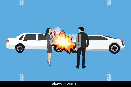 Auto Crash Unfall Kollision Mann Frau stehend Stock Vektor