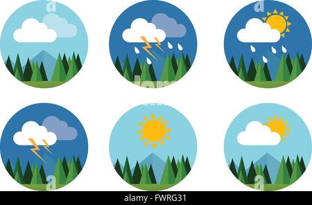 Wetter-Icon set flach Vektor prognostizierten Himmel Wolke sonnigen Donner Stock Vektor