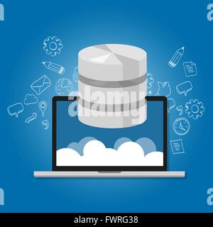 Daten der Datenbank in der Cloud Netzwerk Multimediaspeicher Symbol Symbol laptop Stock Vektor