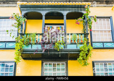 Häuser mit Balkonen in Santa Cruz De La Palma. La Palma. Teneriffa. Kanarischen Inseln. Spanien Stockfoto