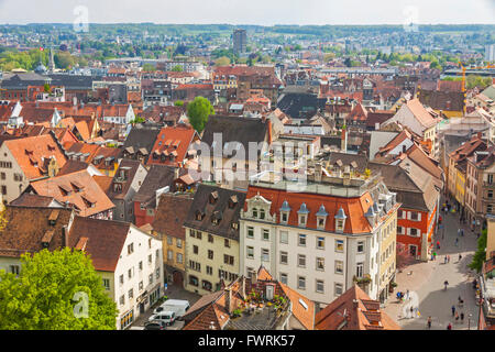 Luftaufnahme der Stadt Konstanz (Deutschland) und Stadt Kreuzlingen (Schweiz) auf dem Hintergrund Stockfoto