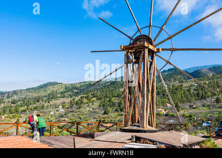 Restaurierte Windmühle für das Schleifen von Gofio verwendet. Las Tricias Garafía, La Palma, Teneriffa, Kanarische Inseln, Spanien, Europa Stockfoto