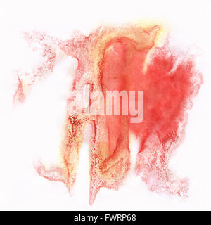 Farbe Splash gelb orange rote Strich abstrakte Aquarell vor Ort Makro Aquarell Fleck Textur isoliert weißen Hintergrund Stockfoto
