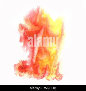 Farbe gelb orange rot Splash Schlaganfall abstrakte Aquarell vor Ort Makro Aquarell Fleck Textur isoliert weißen Hintergrund Stockfoto