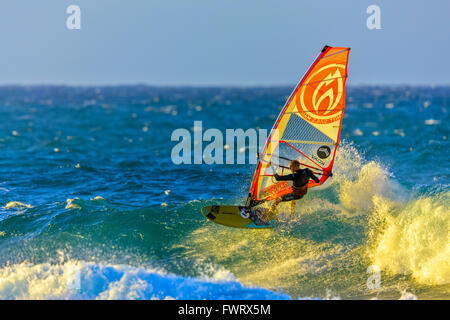 Windsurfen am Ho'okipa Beach Maui Hawaii Stockfoto