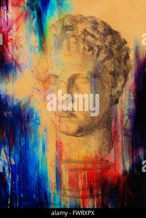 Handgezeichnete Kopf, Gips-Büste Mann gezeichnet. Rom-Empire-Mann Stockfoto