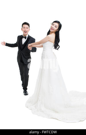 Glückliche Braut und Bräutigam Stockfoto