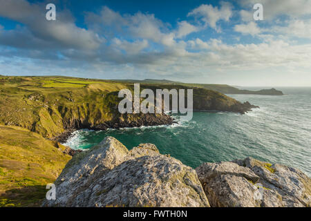 Frühling am Abend in Zennor Head, Cornwall, England. Stockfoto