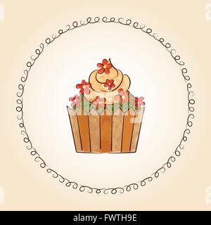 Vektor Aquarell Cupcake mit Blüten und Blättern. Ideal für Menü für Café und Restaurants. Vektor-illustration Stock Vektor