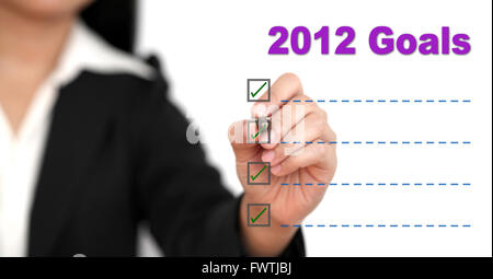 Asiatische Geschäftsfrau 2012 Ziel Liste schreiben Stockfoto