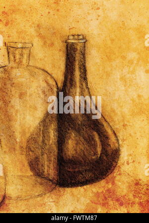 Zeichnen die Karaffe an Rebstöcken. Original Hand zu ziehen. Stockfoto