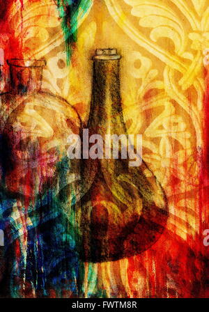 Zeichnung Karaffe auf Rebe und Ornament. Original Hand zu ziehen. Stockfoto