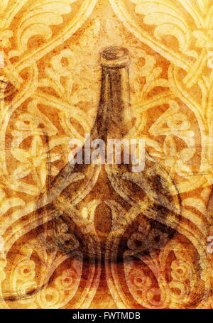 Zeichnung Karaffe auf Rebe und Ornament. Original Hand zu ziehen. Stockfoto