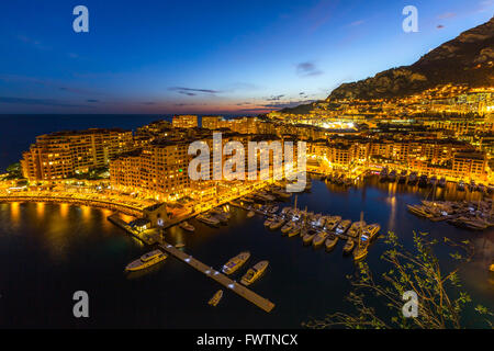 Fontvieille Monaco Hafen Monte Carlo bei Nacht Stockfoto