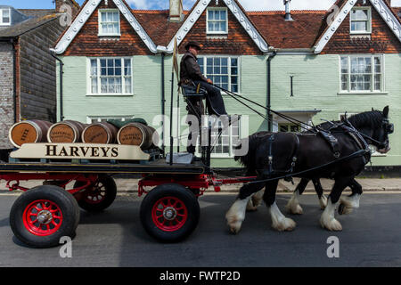 Harveys Brauerei Dray und Pferde, Lewes, Sussex, UK Stockfoto