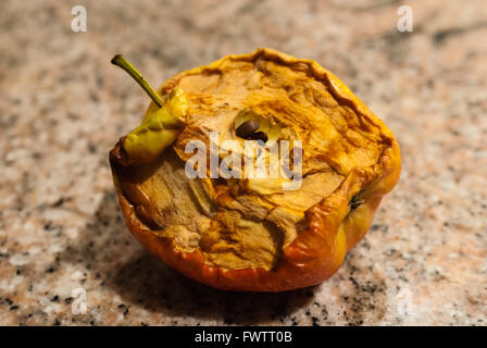 Hälfte gegessen getrocknete Apfel auf Granit Hintergrund. Stockfoto