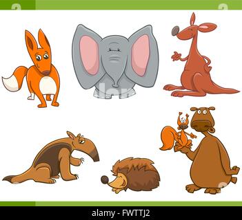 Cartoon Illustration der wilden Tiere Figuren Set Stock Vektor