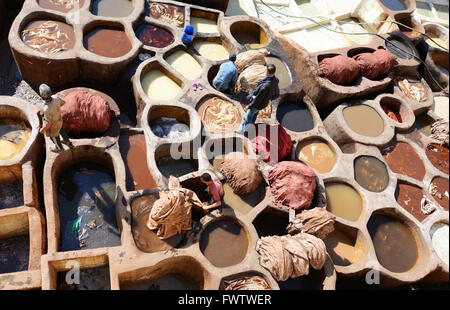 Becken der Farbe in der Fes Gerbereien, Fes, Marokko Stockfoto