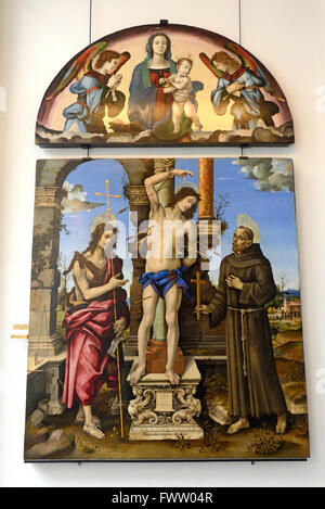 St. Sebastian mit Heiligen Johannes dem Täufer und Francis, Filippo Lippi, Palazzo Bianco Museum, Genua, Ligurien, Italien Stockfoto